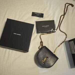 Saint Laurent Black Leather Mini Chain Wallet
